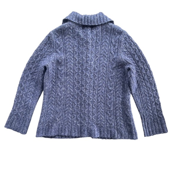 LL Bean Vintage L Blue Cable Knit Wool Bl Buttons Chunky Cardigan Sweater Granny - Picture 3 of 16
